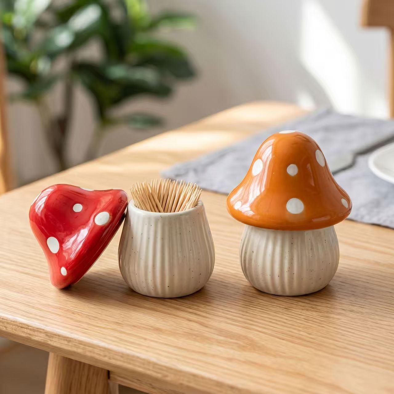 Home Bathroom Organizer - Cartoon Mushroom Ceramic Storage Jars Home
