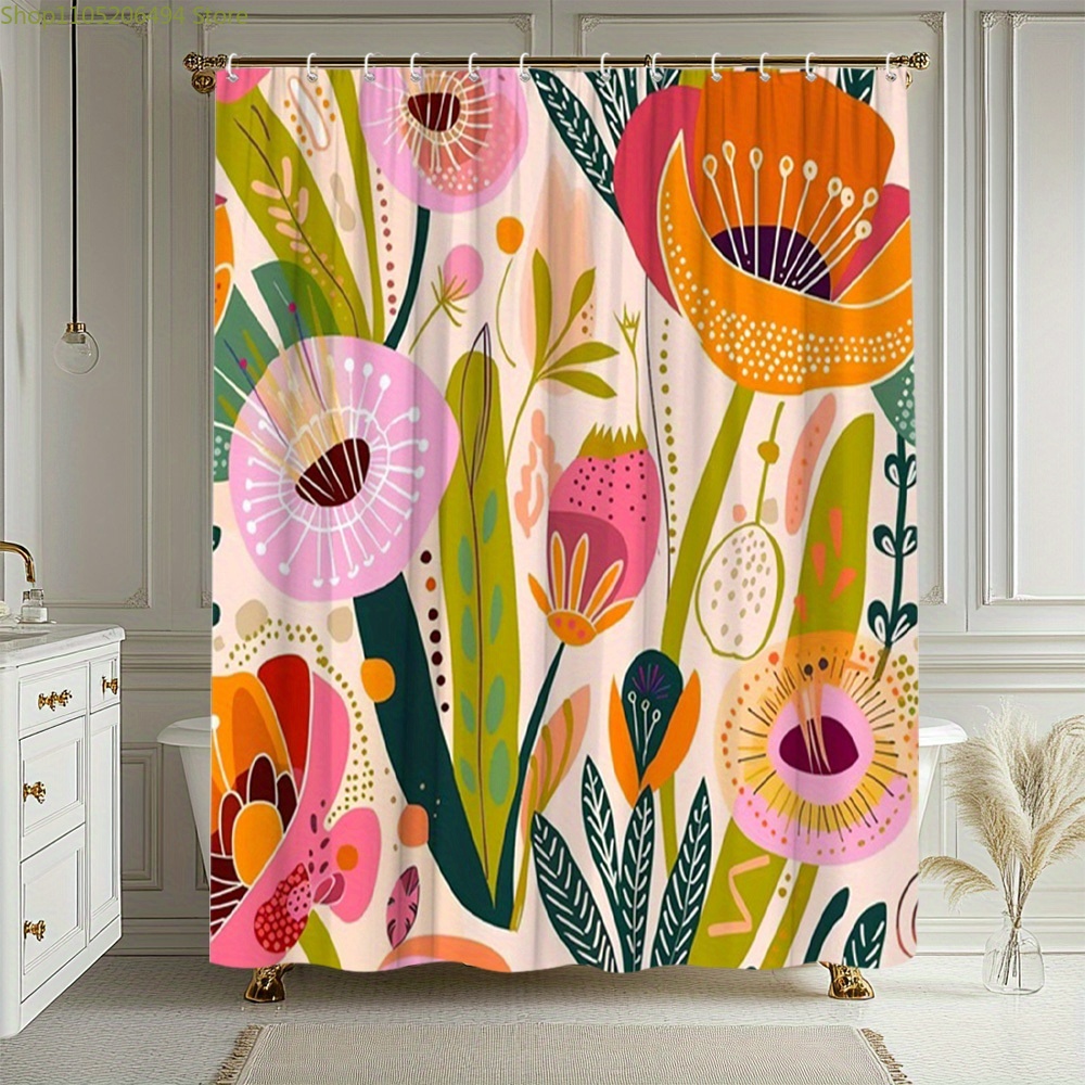 Home Bathroom Design Ideas - Vibrant Floral Pattern Shower Curtain, Abstract