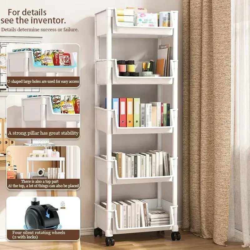 Home Bathroom Organizer - 5-Tier Rolling Storage Cart with Wheels