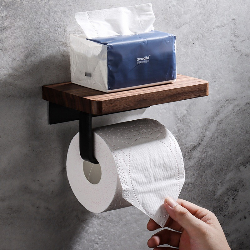 Home Bathroom Paper Towel Holder - Solid Wood Tissue Holder No Drill