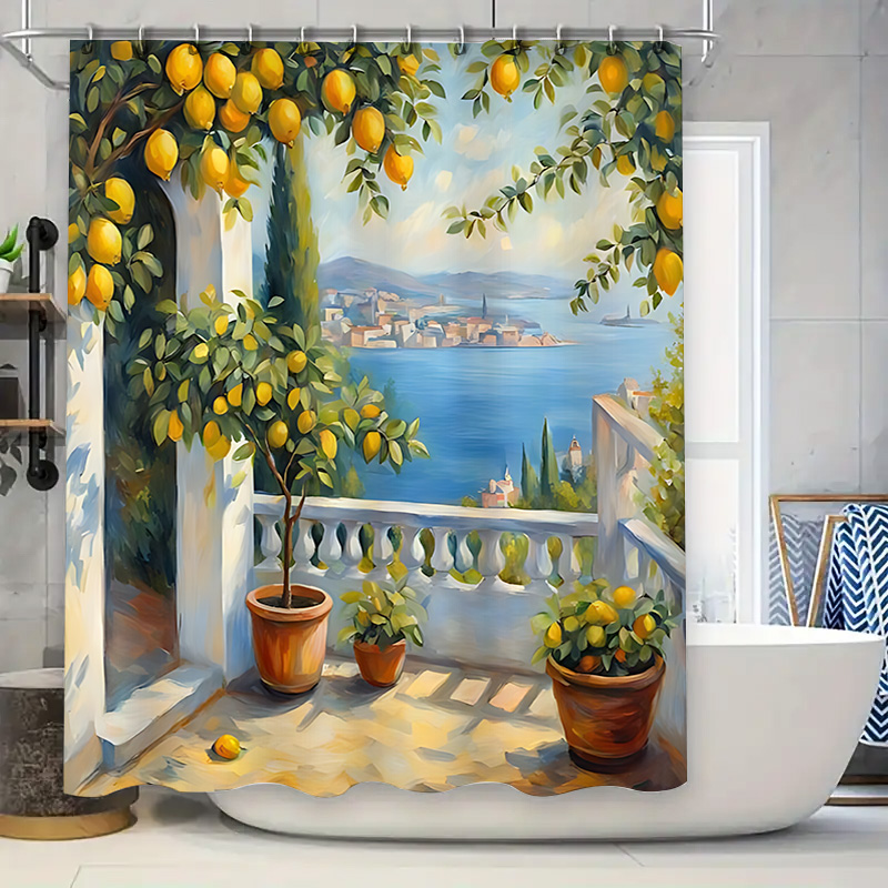Home Bathroom Design Ideas - Mediterranean Lemon Garden Shower Curtain, Coastal