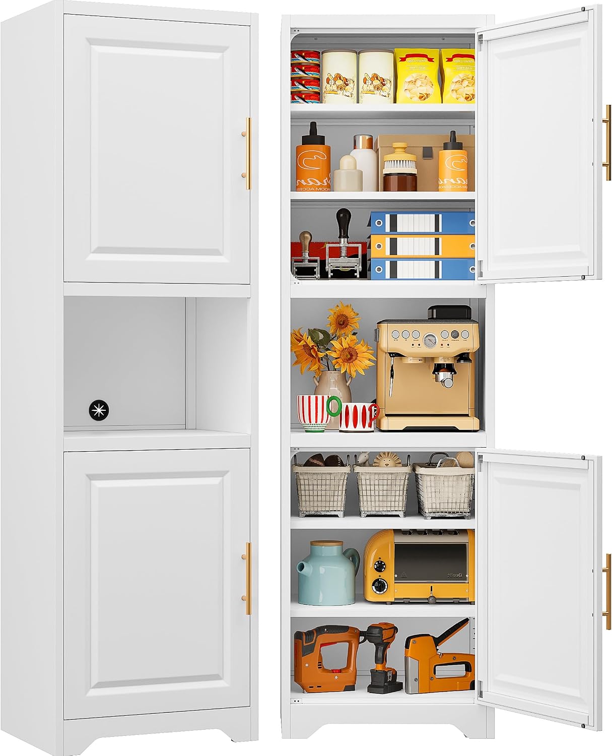 Home Bathroom Organizer - 67 Inch Tall Narrow Storage Cabinet