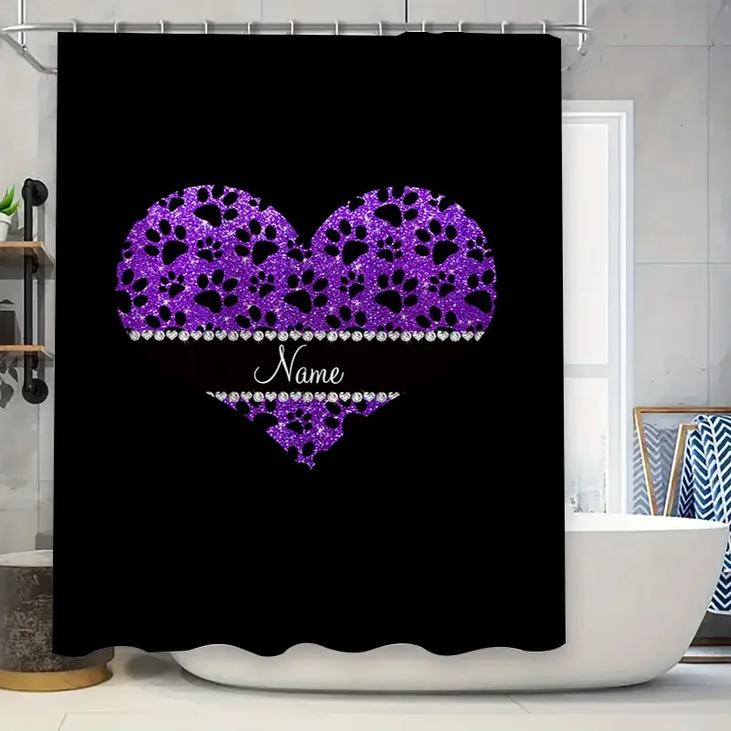 Home Bathroom Name - Purple Heart Shower Curtain Customizable with