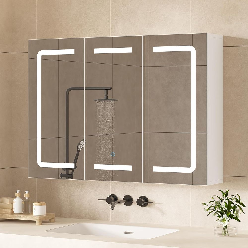 Home Bathroom Organizer - Medicine Cabinet Organizer with Mirror, Lighted