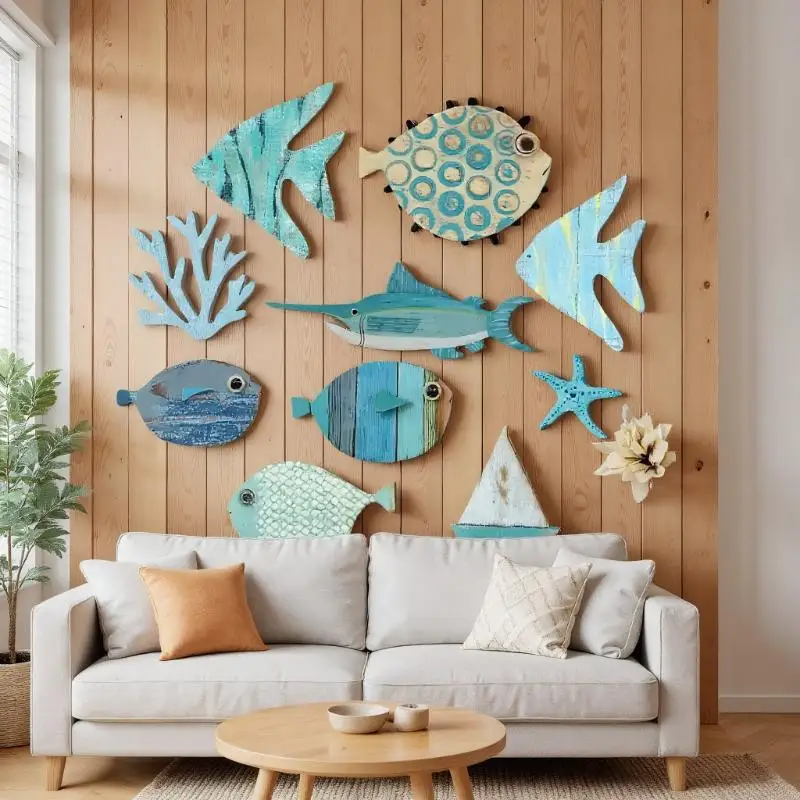 10pcs/set Fish Wall Decor Wood - Jet Home Bathroom recension och pris
