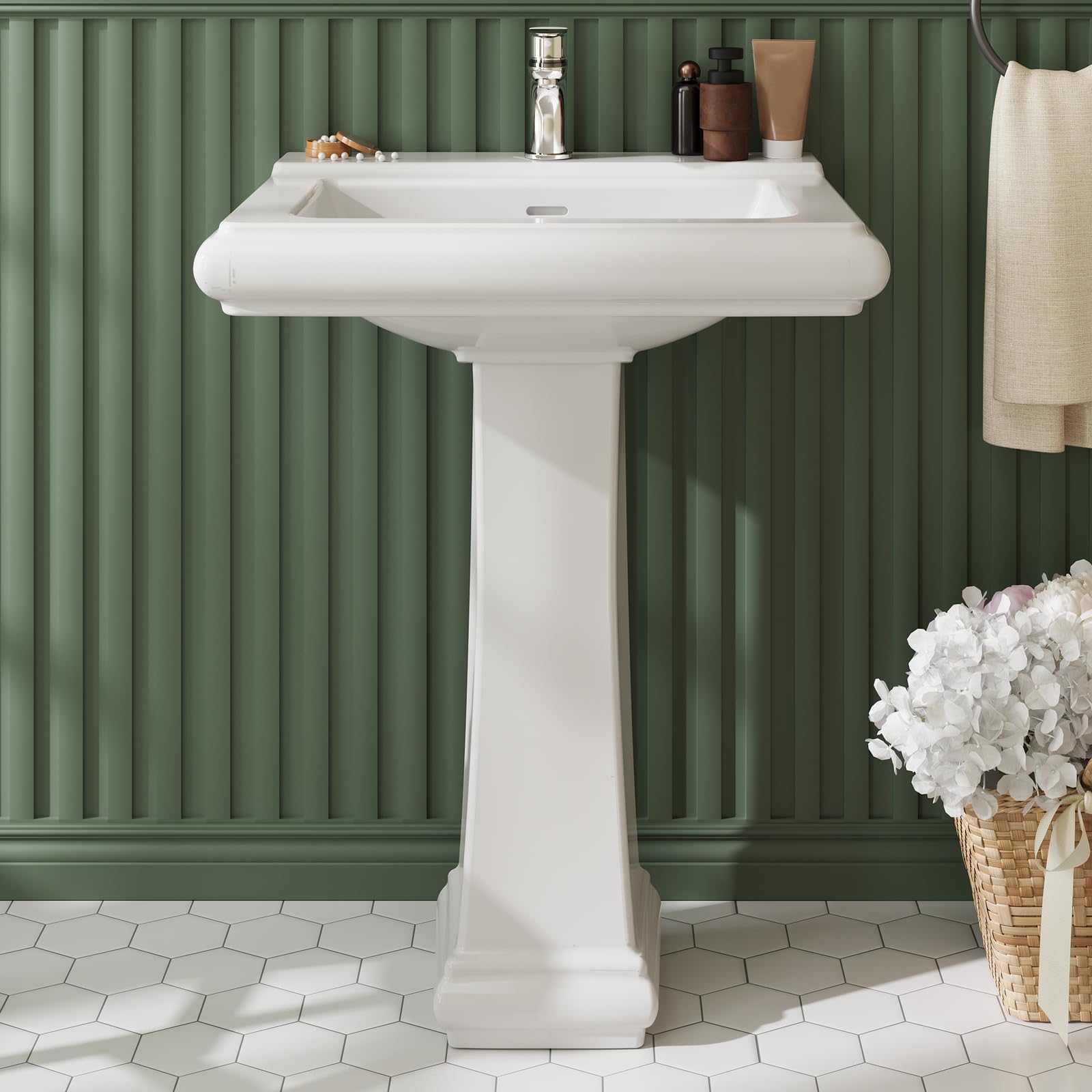 Pedestal Sink Square Ceramic B - Home Bathroom Remodel recension och pris