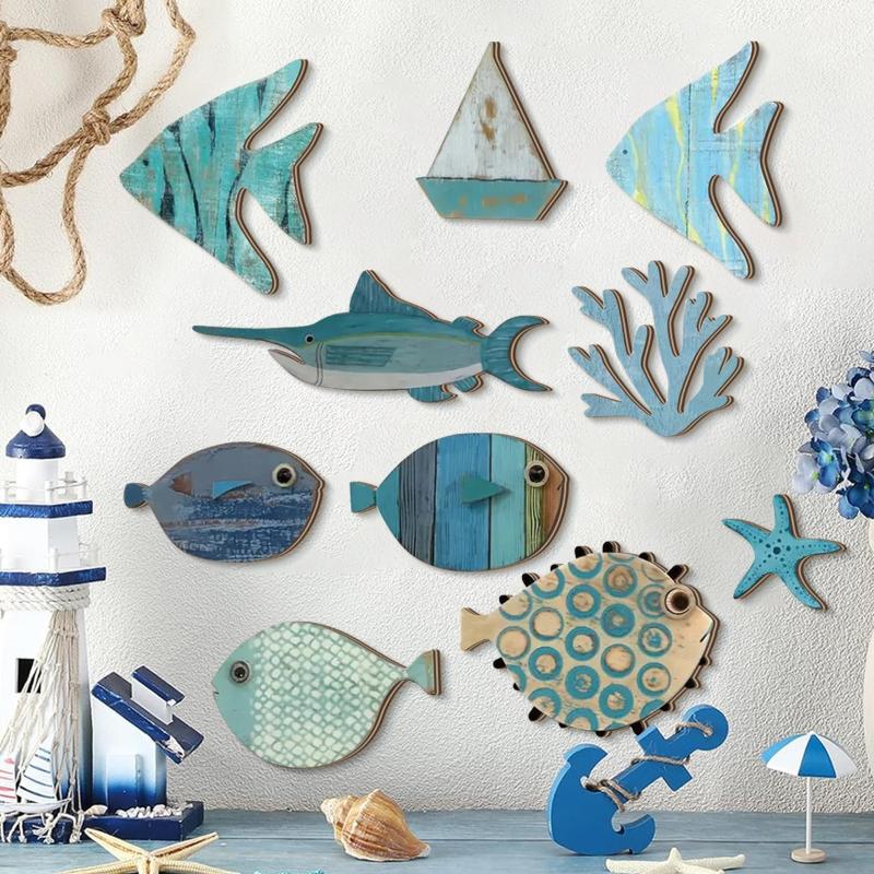 10pcs/set Fish Wall Decor Wood - Jet Home Bathroom recension och pris