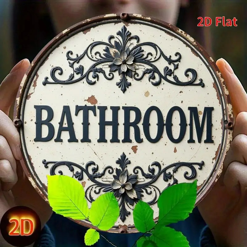2D Flat, 1pc Vintage Round Met - Home Bathroom Name recension och pris