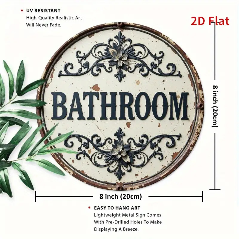 2D Flat, 1pc Vintage Round Met - Home Bathroom Name recension och pris
