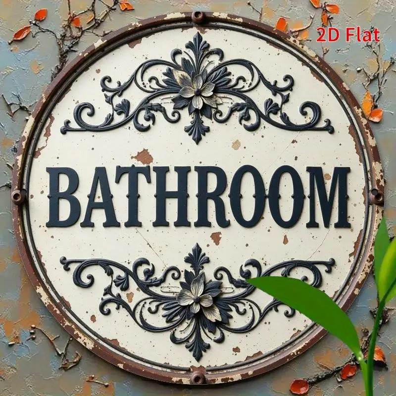 2D Flat, 1pc Vintage Round Met - Home Bathroom Name recension och pris