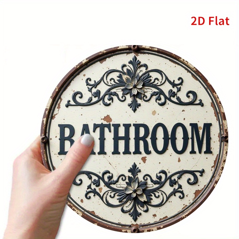 2D Flat, 1pc Vintage Round Met - Home Bathroom Name recension och pris